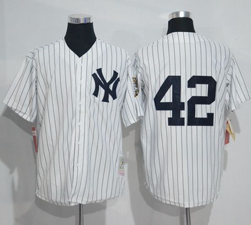 Mitchell And Ness Yankees #42 Mariano Rivera White Strip Throwback Stitched MLB Jersey